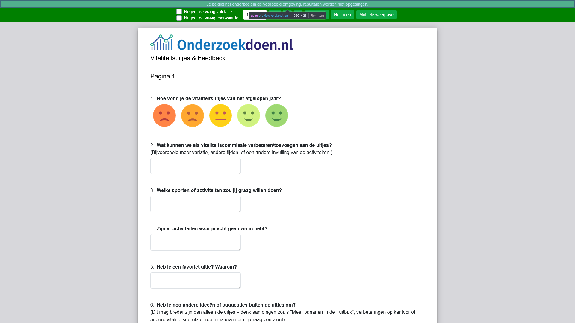 Huidige enquête-invulomgeving